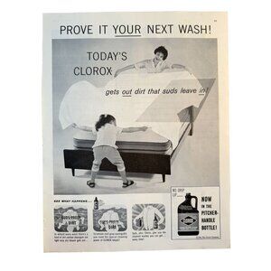Vintage 1961 Clorox Bleach Mom Child Making Bed Advertisement Print Ad